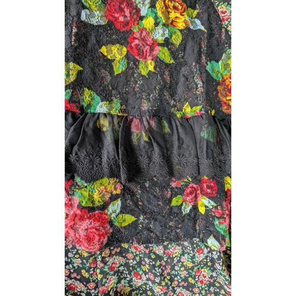 IVY JANES Top Large Boho Busy Floral Burnout High Lo Peasant Chiffon Ruffle Lace - Picture 7 of 11